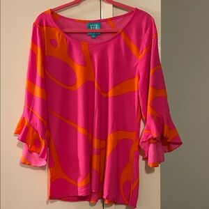 Escapada Pink and Orange Blouse with Ruffle Sleeves